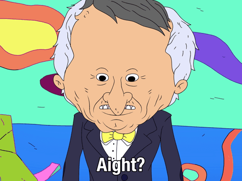 A Cartoon Of A Man In A Tuxedo With A Yellow Bow Tie Says Aight GIF