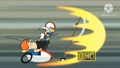 A Cartoon Of A Man In A Wheelchair Being Pulled By Another Man With A Digital Clock That Says 1:40 GIF