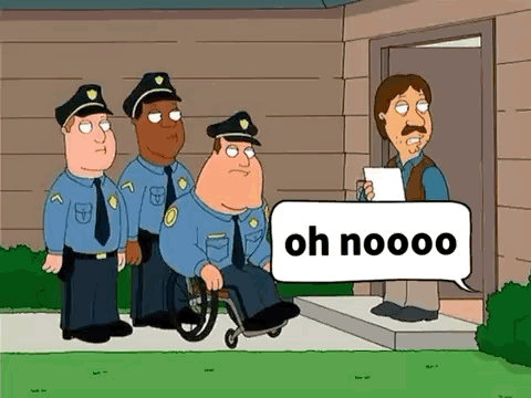 A Cartoon Of A Man In A Wheelchair With A Speech Bubble That Says " Oh Noooo " GIF
