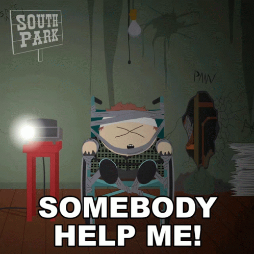 A Cartoon Of A Man In A Wheelchair With The Words Somebody Help Me Above Him GIF