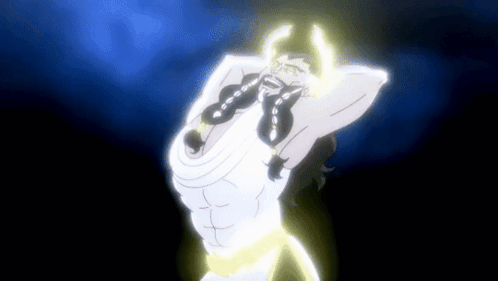 A Cartoon Of A Man In A White Robe Holding A Snake Around His Neck . GIF