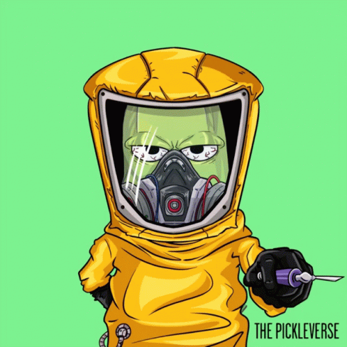 A Cartoon Of A Man In A Yellow Hazmat Suit With The Words Now Cough Written On The Bottom GIF