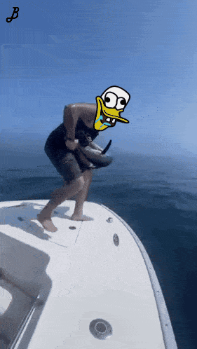 Cartoon Man Jumping Off Boat With B GIF