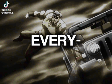 A Cartoon Of A Man Jumping Over A Jeep With The Words " Every " On The Bottom GIF