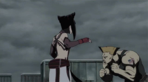 A Cartoon Of A Man Kicking Another Man In The Chest GIF