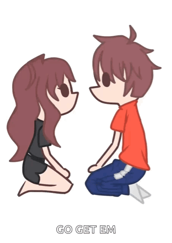 A Cartoon Of A Man Kissing A Woman On The Forehead With The Words Go Get Em Below Them GIF