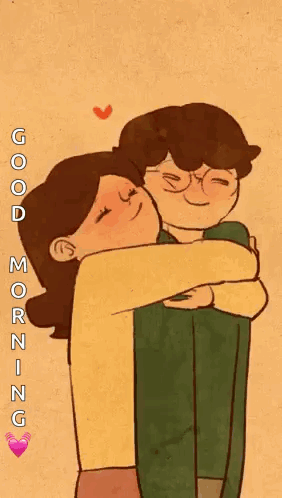 A Cartoon Of A Man Kissing A Woman With The Words Good Morning Written On The Bottom GIF