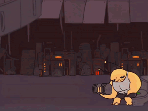 A Cartoon Of A Man Kneeling In Front Of A Sign That Says ' Fortune ' On It GIF