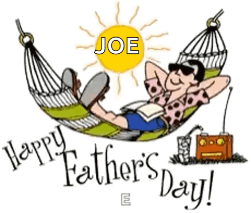 A Cartoon Of A Man Laying In A Hammock With The Words " Happy Father 'S Day " Below Him GIF