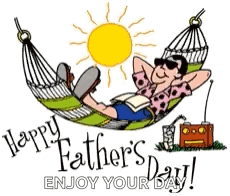 A Cartoon Of A Man Laying In A Hammock With The Words Happy Father 'S Day Enjoy Your Day . GIF