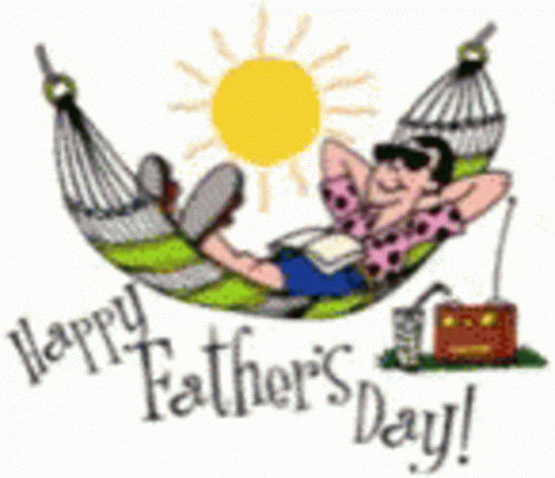 A Cartoon Of A Man Laying In A Hammock With The Words Happy Father 'S Day GIF