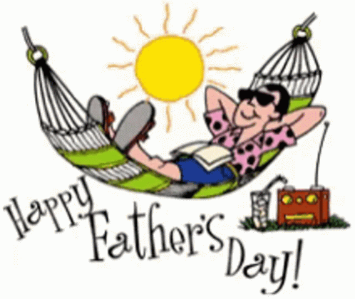 A Cartoon Of A Man Laying In A Hammock With The Words Happy Father 'S Day Written Below Him GIF