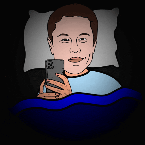 A Cartoon Of A Man Laying In Bed Holding A Cell Phone With The Words " Goodnight Sweetdreams " Above Him GIF