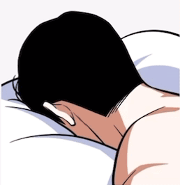 a cartoon of a man laying on a bed with flowers around him .