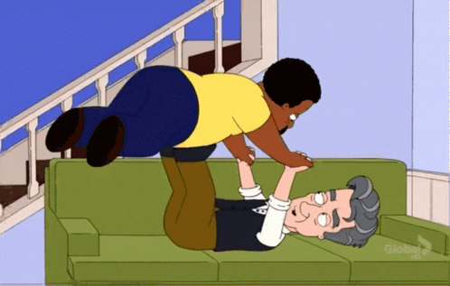 A Cartoon Of A Man Laying On A Couch With A Globe Logo In The Corner GIF