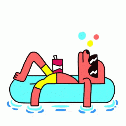 A Cartoon Of A Man Laying On A Float In The Water . GIF