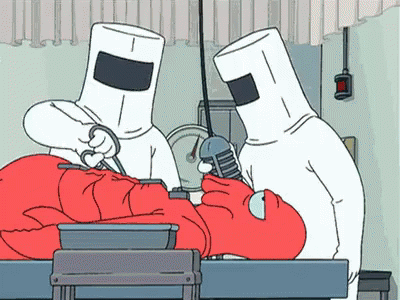 A Cartoon Of A Man Laying On A Table Being Examined GIF