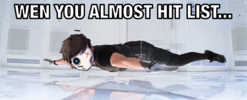 A Cartoon Of A Man Laying On The Floor With The Words Wen You Almost Hit List GIF