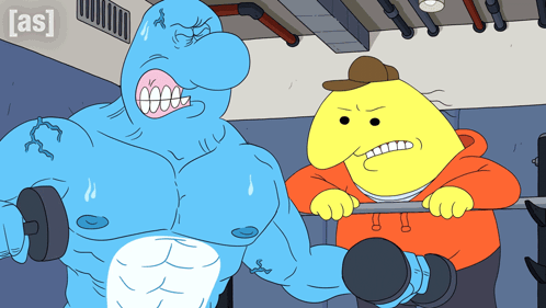 A Cartoon Of A Man Lifting A Dumbbell Next To A Cartoon Of A Man Lifting A Dumbbell GIF