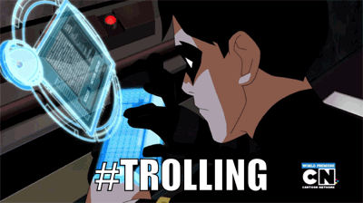 A Cartoon Of A Man Looking At A Screen With #Trolling Written On It GIF