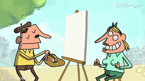 A Cartoon Of A Man Painting A Woman With The Words Cartoon Box Written On The Bottom GIF