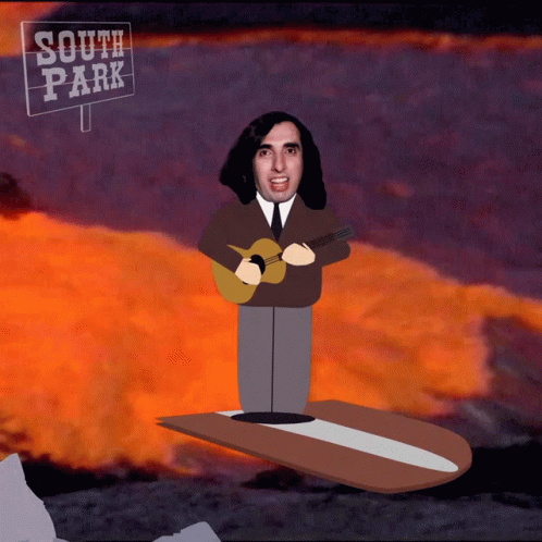 A Cartoon Of A Man Playing A Guitar With A South Park Sign In The Background GIF