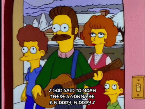 A Cartoon Of A Man Playing A Guitar With The Words God Said To Noah GIF