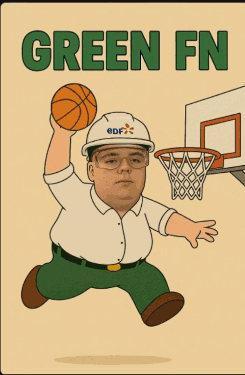 a cartoon of a man playing basketball with the words green fn