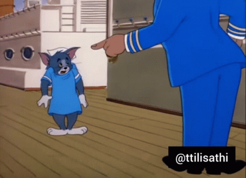 A Cartoon Of A Man Pointing At A Cat With The Caption " @Ttilisathi " GIF