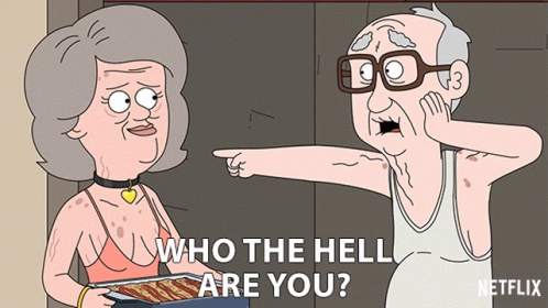 A Cartoon Of A Man Pointing At A Woman Who Is Holding A Tray Of Bacon GIF