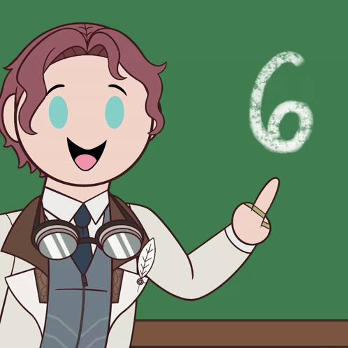 A Cartoon Of A Man Pointing At The Number Six On A Green Board GIF