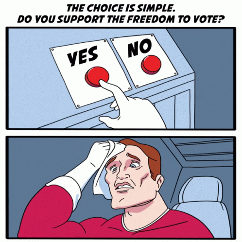 A Cartoon Of A Man Pressing A Yes Or No Button GIF