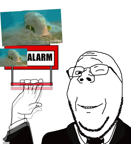 Cartoon Of Man Pressing Alarm Next To Fish GIF