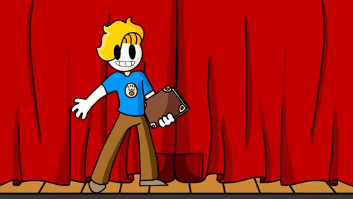 A Cartoon Of A Man Reading A Book Titled Once Upon A Time GIF