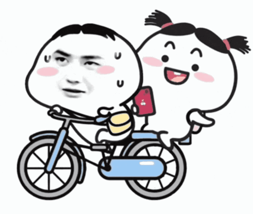 A Cartoon Of A Man Riding A Bike With A Girl On The Back GIF