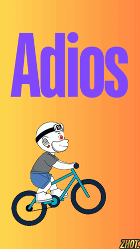 A Cartoon Of A Man Riding A Bike With The Word Adios On It GIF