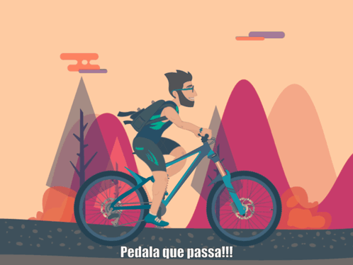A Cartoon Of A Man Riding A Bike With The Words Pedala Que Passa !!! Below Him GIF