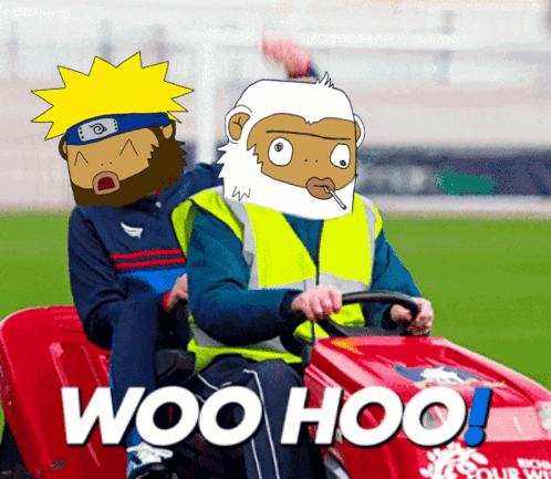 Cartoon Man Riding Lawn Mower Woo Hoo GIF