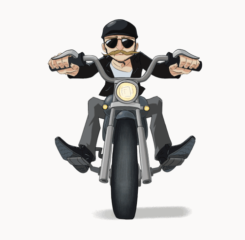 a cartoon of a man riding a motorcycle
