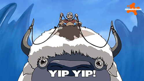 A Cartoon Of A Man Riding On The Back Of A Buffalo With The Words Yip Yip Written On It GIF
