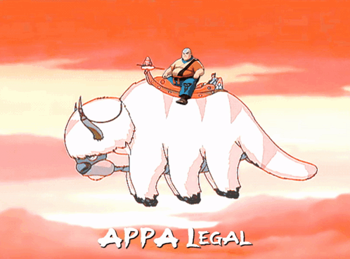 A Cartoon Of A Man Riding On The Back Of A White Animal With The Words Appa Legal Below It GIF