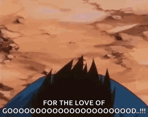 A Cartoon Of A Man 'S Head With The Words `` For The Love Of Gooooooood !!! '' GIF