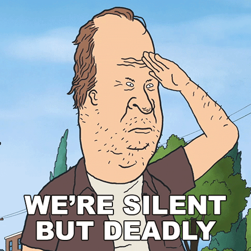 a cartoon of a man saluting with the words we 're silent but deadly