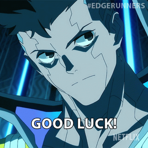 A Cartoon Of A Man Saying Good Luck With A Netflix Logo In The Background GIF