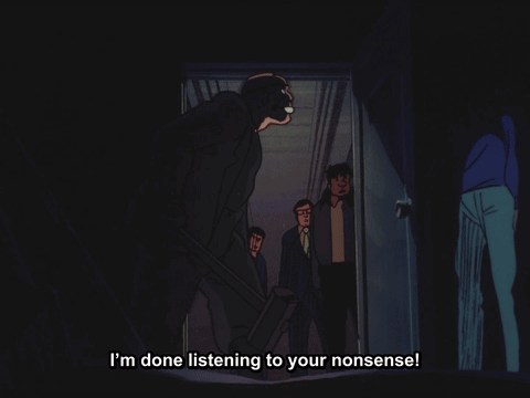 A Cartoon Of A Man Says Come On We 'Re Going Back To Namidabashi GIF