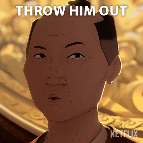 A Cartoon Of A Man Says Throw Him Out GIF