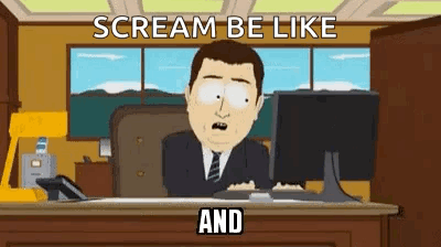 A Cartoon Of A Man Sitting At A Desk With A Computer And Screaming . GIF