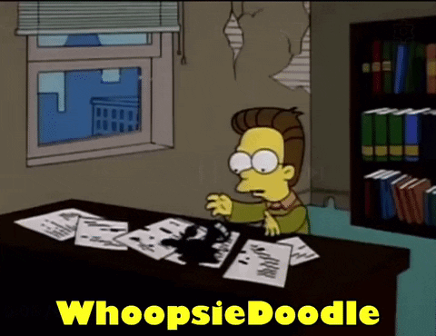 A Cartoon Of A Man Sitting At A Desk With The Words Whoopsie Doodle On The Bottom GIF
