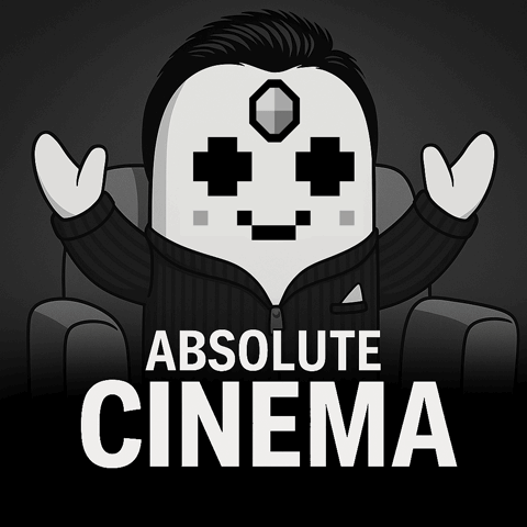 A Cartoon Of A Man Sitting In A Chair With The Words Absolute Cinema Above Him GIF