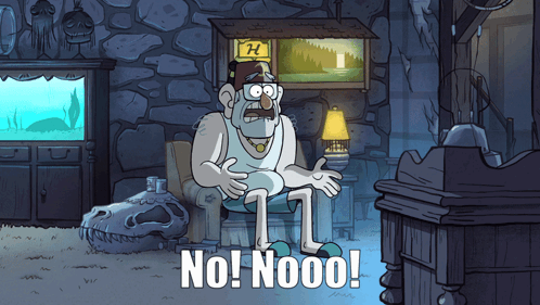A Cartoon Of A Man Sitting In A Chair With The Words No Nooo GIF